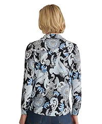 Jones New York Petite Long-Sleeve Button Front Printed Top