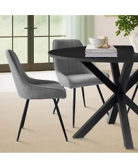 Maison Boucle 5-Piece Round Dining Table Set for 4, Black Mdf Top with Upholstered Fabric Chairs, Kitchen Small Spaces