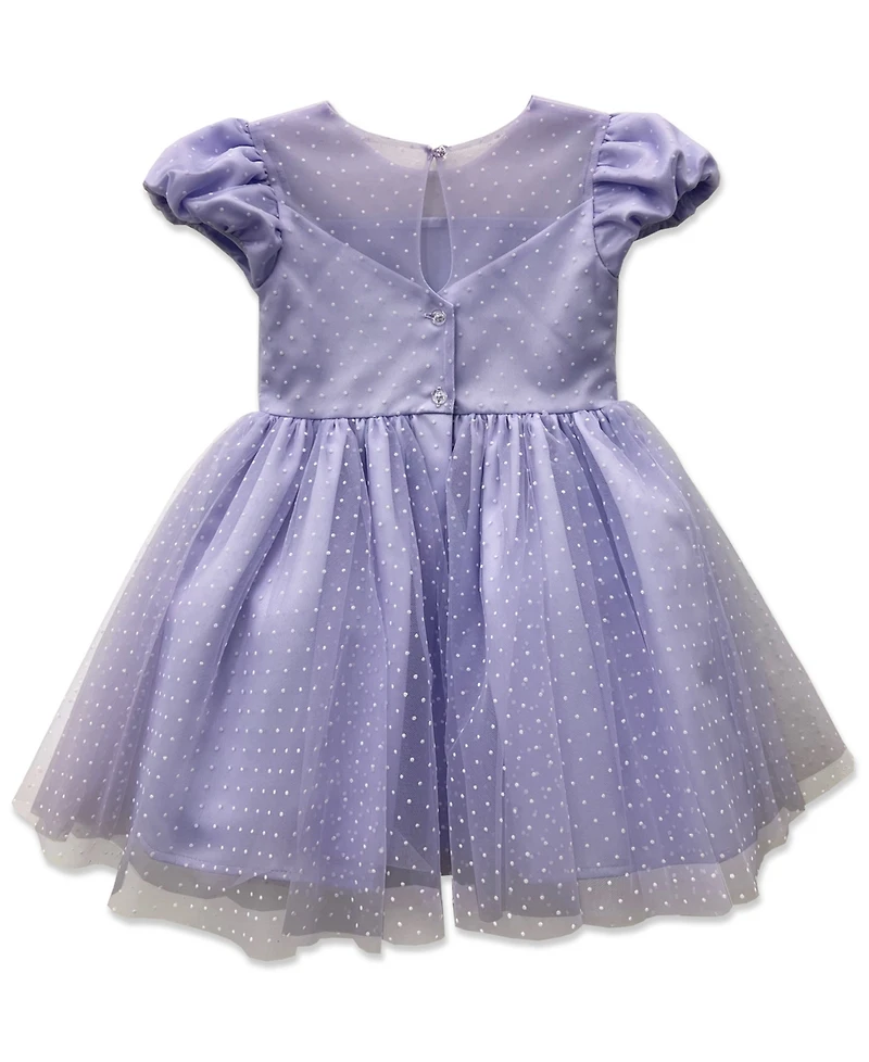 Blueberi Boulevard Girls' 2T-6X Puff-Sleeve Flock Mesh Dress