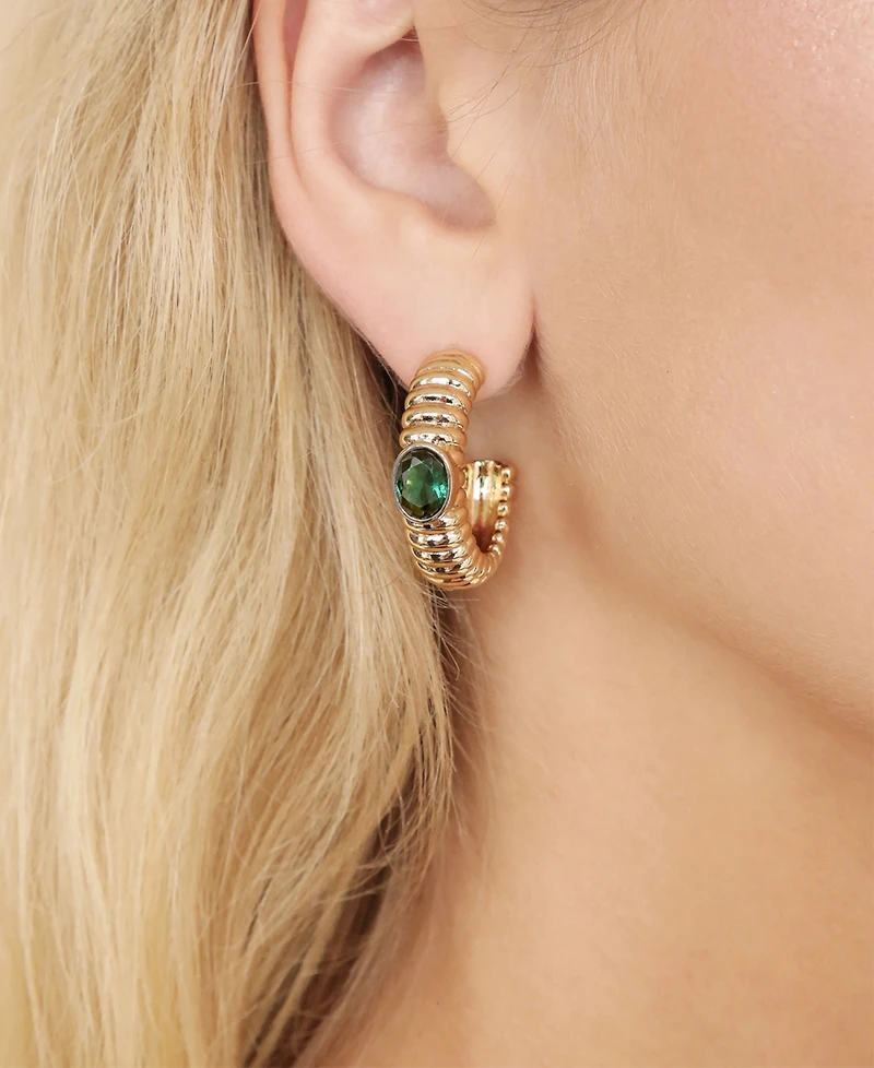 Ettika Ribbed Emerald Large Hoops