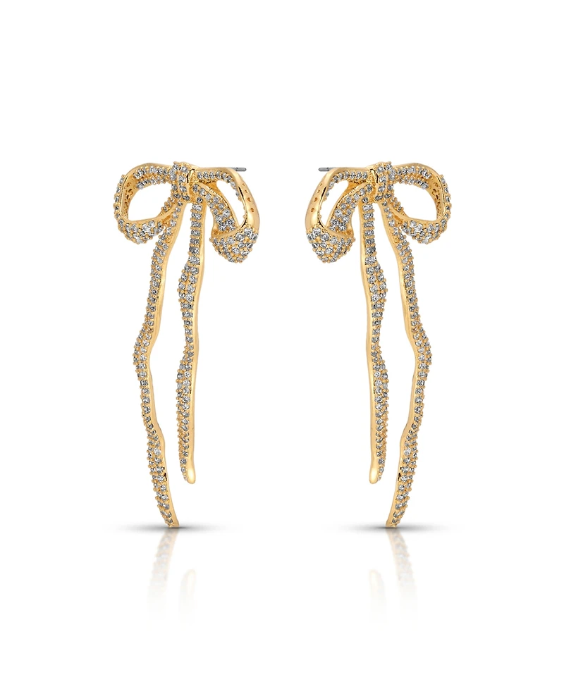 Ettika Gold Plated Pave Bow Earrings