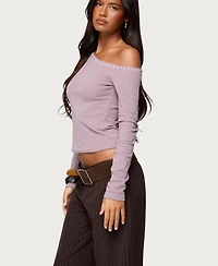 Edikted Women's Emmiline Lacey Off Shoulder Top
