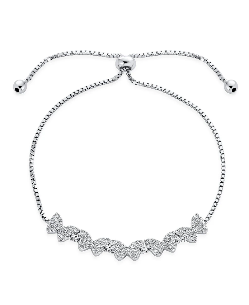 Bling Jewelry Set of 2 Cz Butterfly and Love Knot Bolo Bracelet Sterling Silver
