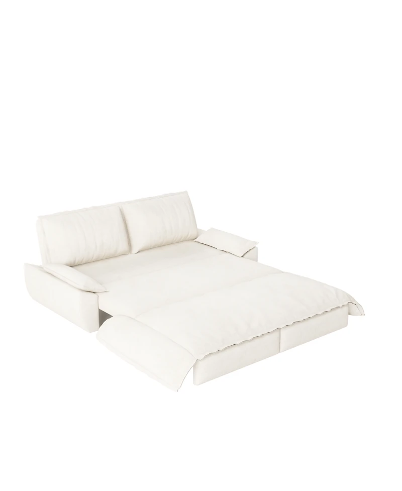 Streamdale Furniture Streamdale Queen Pull Out Sofa Bed, 3-in-1 Convertible Sleeper Sofa, Velvet Loveseat Bed, Beige/White