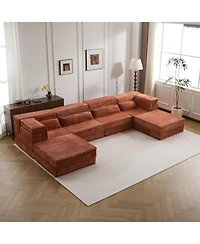 Streamdale Compression Sofa, Convertible Floor Sofa Bed, Modular Sectional, 4 Seater, Orange