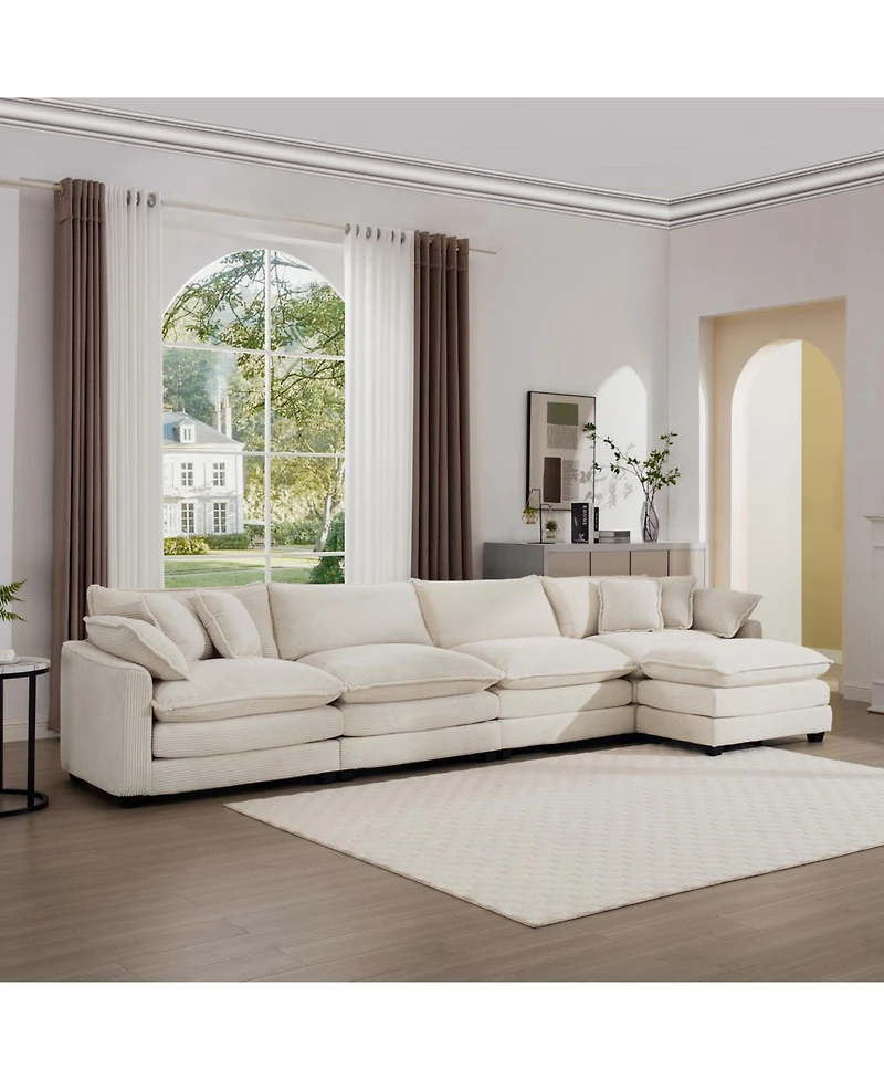 Streamdale Furniture Streamdale Modern Upholstered L-Shape Modular Sectional Sofa, 4-Seater with Ottoman, Beige