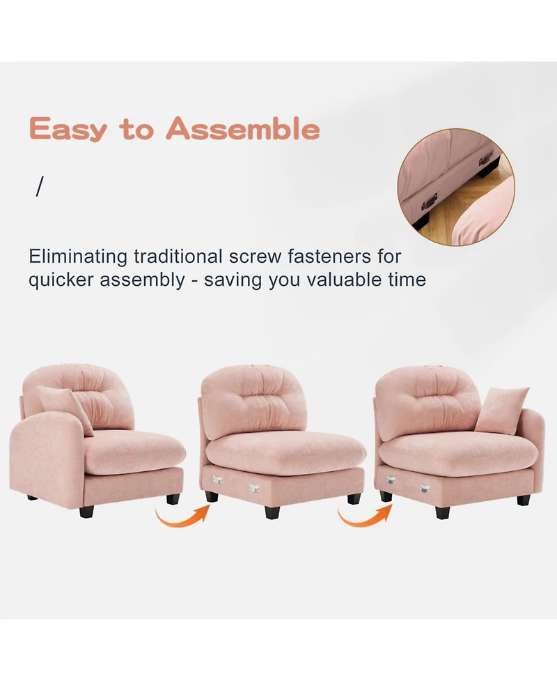 Streamdale Furniture Streamdale Four-Seater Modular Chenille Sectional Couch with Pillows, Pink