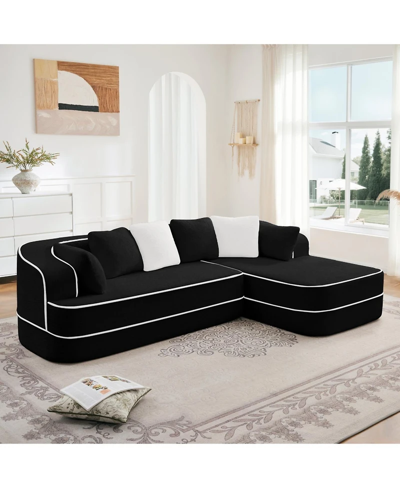 Streamdale Furniture 106" Teddy Fabric Sofa, No Assembly, L-Shaped Chaise, Black