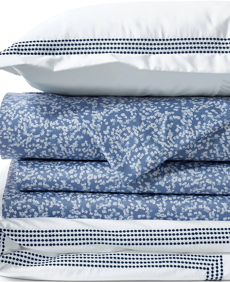 Lands' End 400 Thread Count Premium Supima Cotton No Iron Sateen Embroidered Duvet Bed Cover