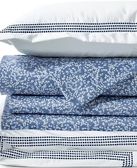 Lands' End 400 Thread Count Premium Supima Cotton No Iron Sateen Embroidered Duvet Bed Cover