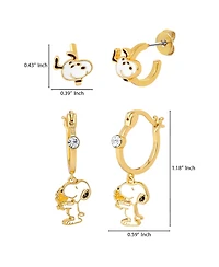 Peanuts Snoopy Earring Set, 2-Pair, Gold-Tone Studs & Dangle Hoops
