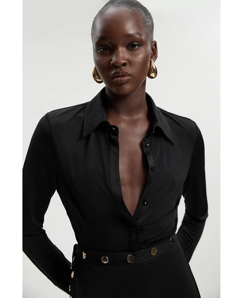 Karen Millen Women's Drapey Crepe Slim Collared Shirt