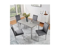Casainc 5-Piece Silver Grey Crystal Accent Wood Dining Set with Rectangular Table and 4 Upholstered Chairs