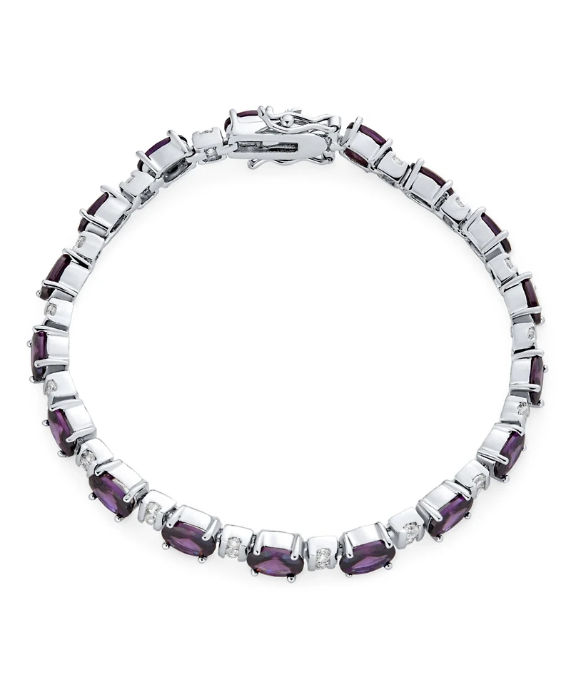 Bling Jewelry Alternating Oval Shape Purple Cz Cubic Zirconia Tennis Bracelet Silver Plated 7 Inch