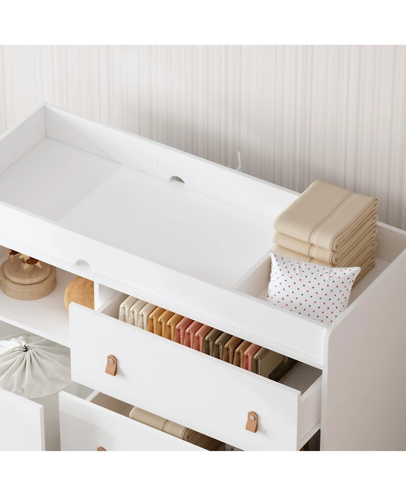 Homsee 4-Drawer Chest of Drawers Nursery Storage Organizer With Changing Table Open Shelf