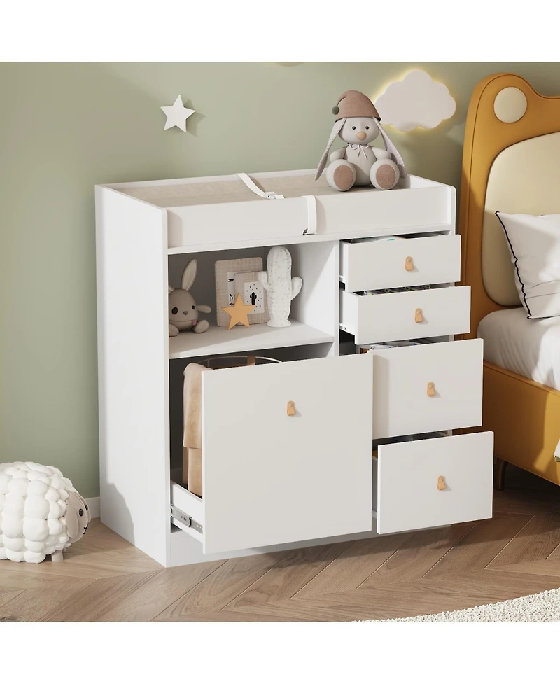 Homsee 5-Drawers Changing Table, Dresser, Kids Low Dresser with Shelf