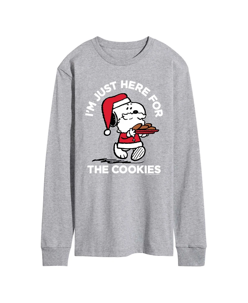 Airwaves Men's Peanuts Santa Snoopy I'M Just Here for the Cookies Graphic Crewneck T-Shirt