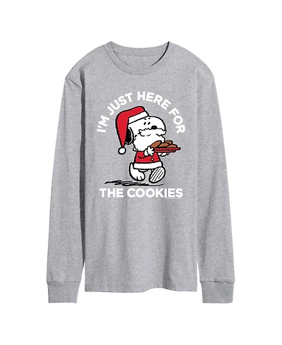Airwaves Men's Peanuts Santa Snoopy I'M Just Here for the Cookies Graphic Crewneck T-Shirt