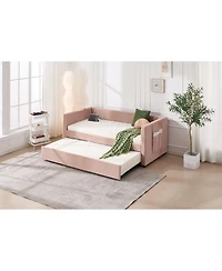Streamdale Twin Upholstered Daybed with Trundle, Usb, Pockets (Pink, Twin)