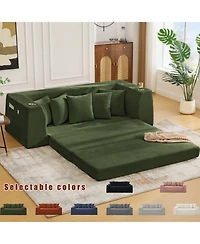Streamdale Furniture Corduroy Convertible Sofa Bed Loveseat Sleeper with 5 Pillows, Green