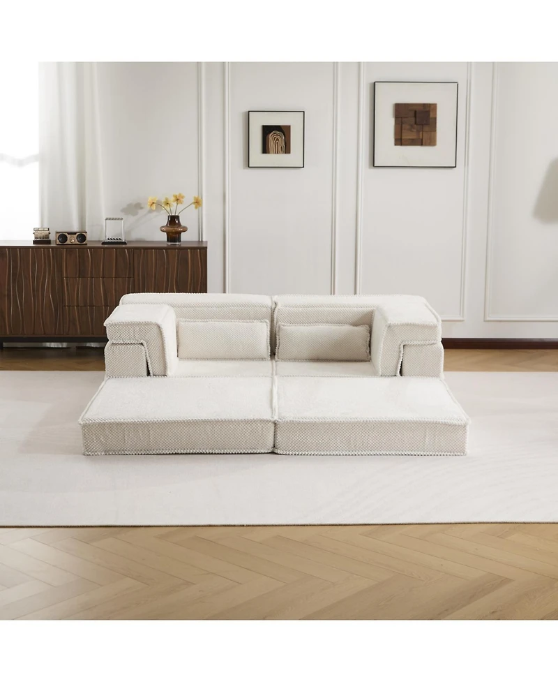 Streamdale Furniture Streamdale Compression Sofa, Convertible Floor Sofa Bed, Modern Oversized Loveseat, White