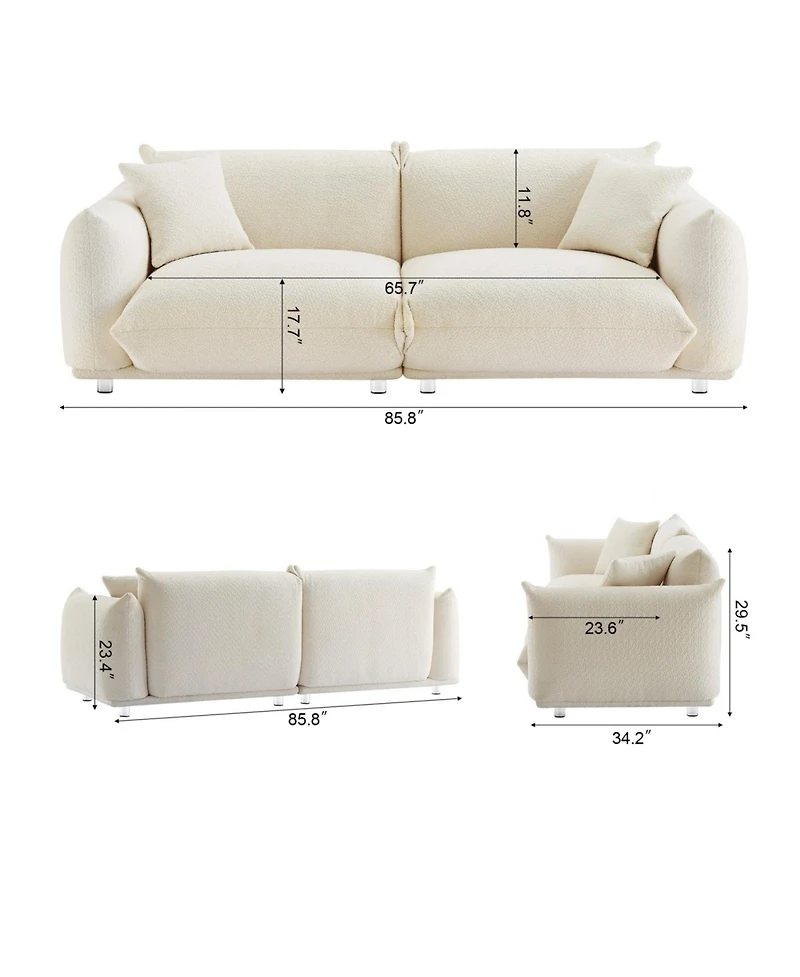 Streamdale Oversized Sherpa Loveseat Sofa with Metal Legs, 3 Seater Couch - White