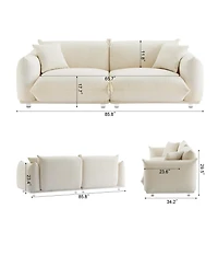 Streamdale Oversized Sherpa Loveseat Sofa with Metal Legs, 3 Seater Couch - White