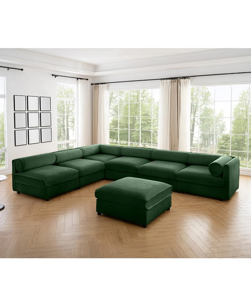 Streamdale Modern 6-Piece Modular Sectional Sofa with Storage - Soft Green Chenille