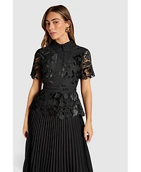 Coast Women's Velvet Lace Collared Midi Dress