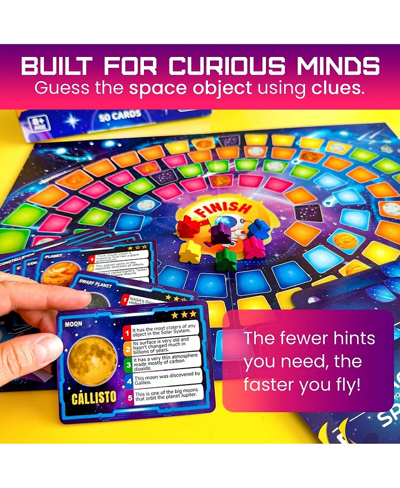 Quokka Space Board Game for Kids Ages 8-12 and Families – Fun Trivia with 50 Cards Learn Planets, Moons Facts Educ