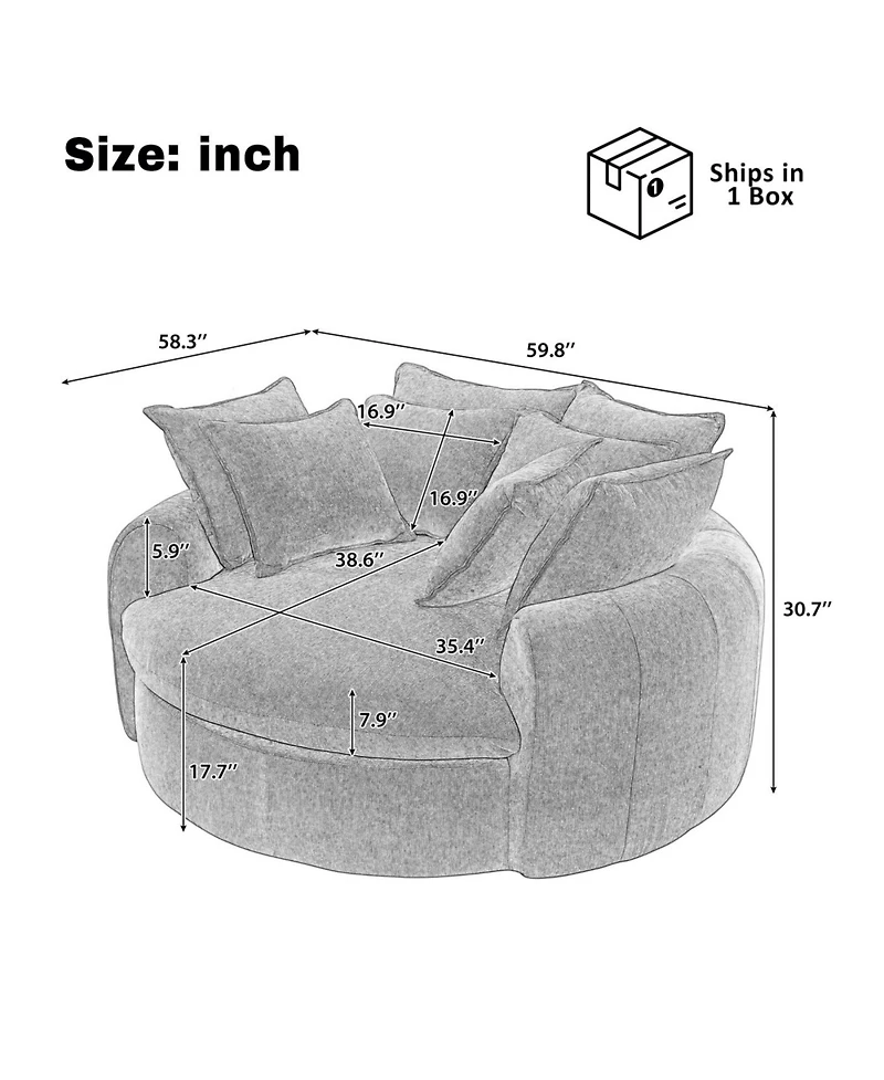 Streamdale Furniture Full-Compressed Round Chaise Sofa, Black