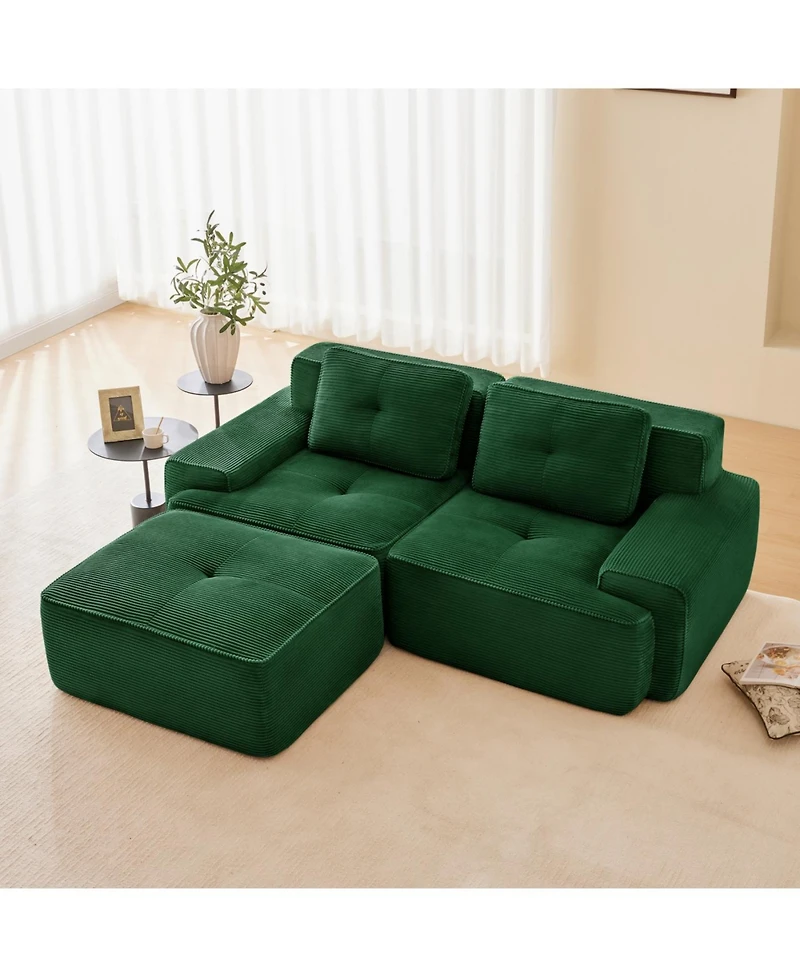 Streamdale Furniture Modern L-Shaped Corduroy Sectional Sofa with Ottoman, Green
