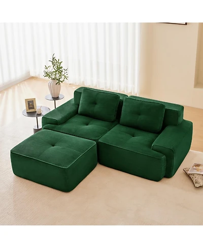 Streamdale Furniture Modern L-Shaped Corduroy Sectional Sofa with Ottoman, Green
