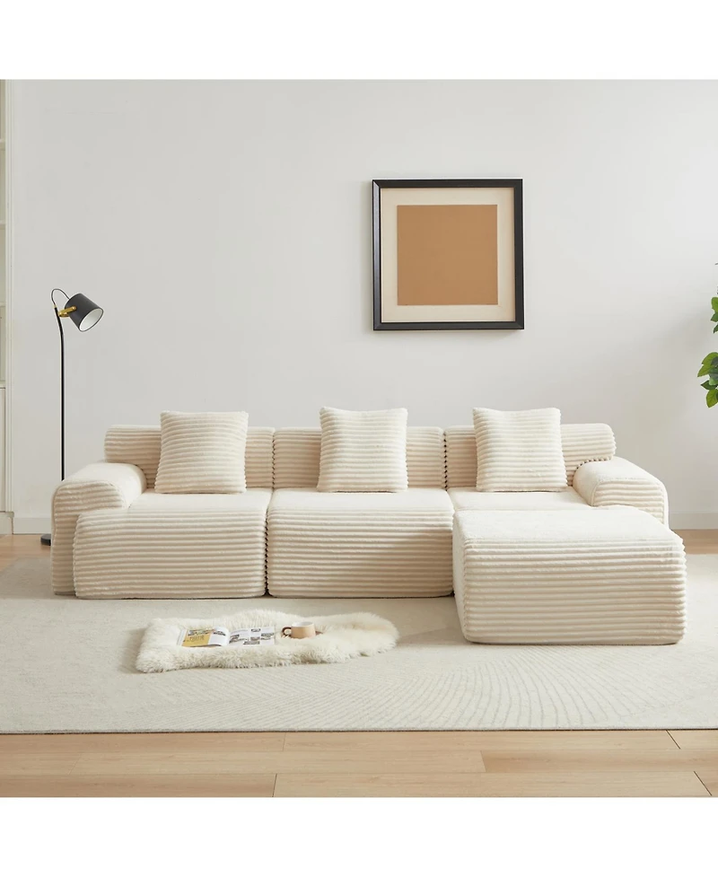 Streamdale Furniture Streamdale Corduroy Modular Sofa with 4 Configurable Modules & 3 Pillows