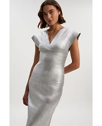 Karen Millen Women's Metallic Angel Sleeve Knit Maxi Dress