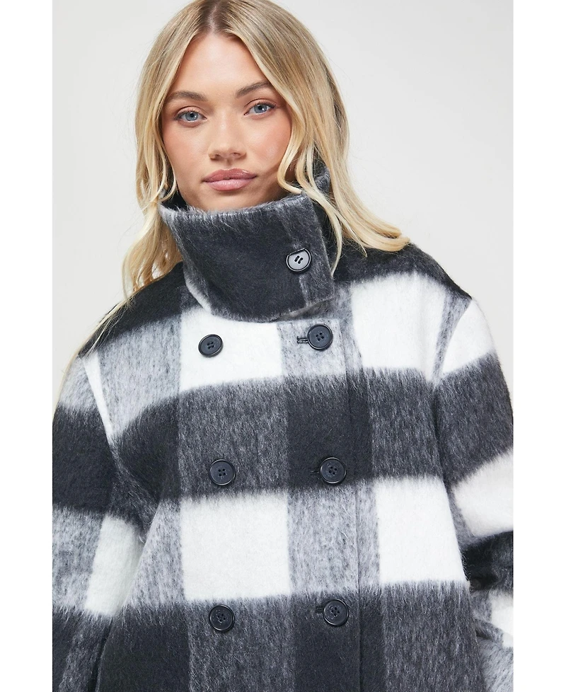 Oasis Women's Brushed Check Funnel Neck Coat