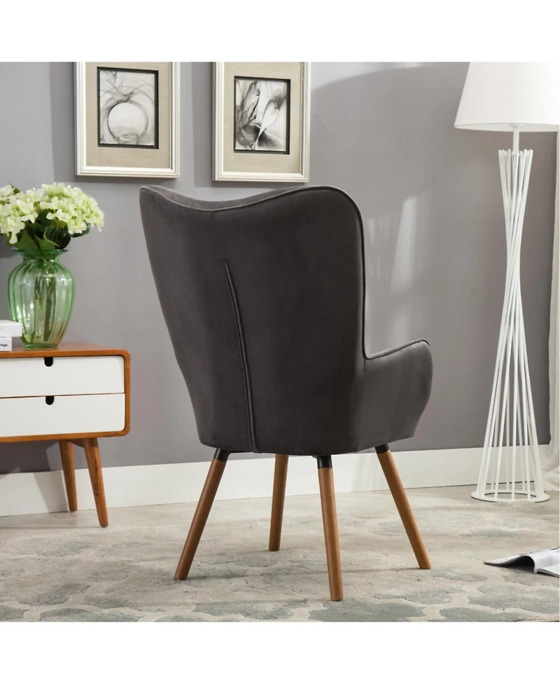 Streamdale Furniture Streamdale Contemporary Silky Velvet Tufted Button Back Accent Chair, Gray