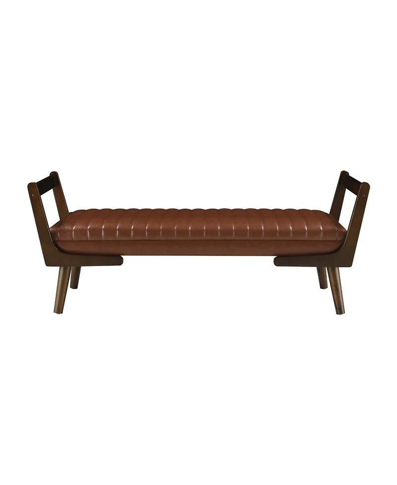 Streamdale 52" Mid Century Walnut Bench with Channeled Upholstered Footrest Stool