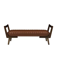 Streamdale 52" Mid Century Walnut Bench with Channeled Upholstered Footrest Stool