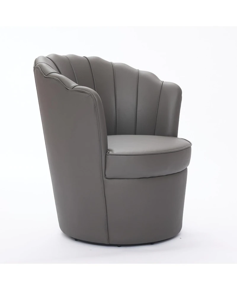 Streamdale Furniture Streamdale Gray Petal Swivel Chair - Genuine Leather Wing-Back Desk Chair, Curved Design