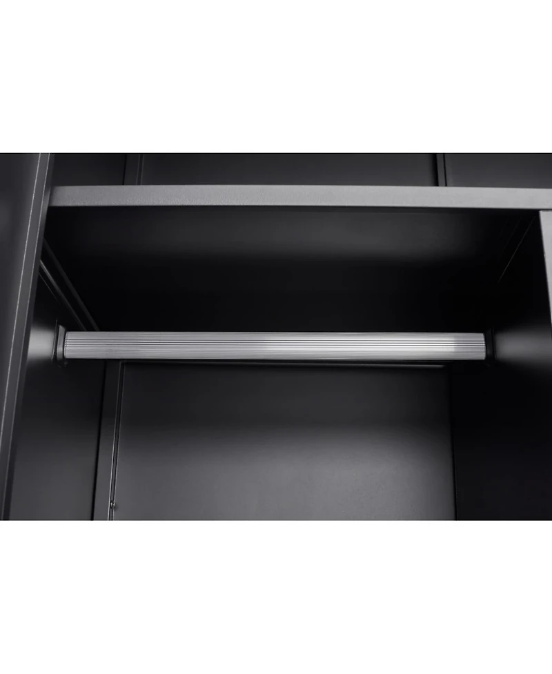 Streamdale Black Metal Large Wardrobe with Hanging Rod & Compartments, Lockable Closet