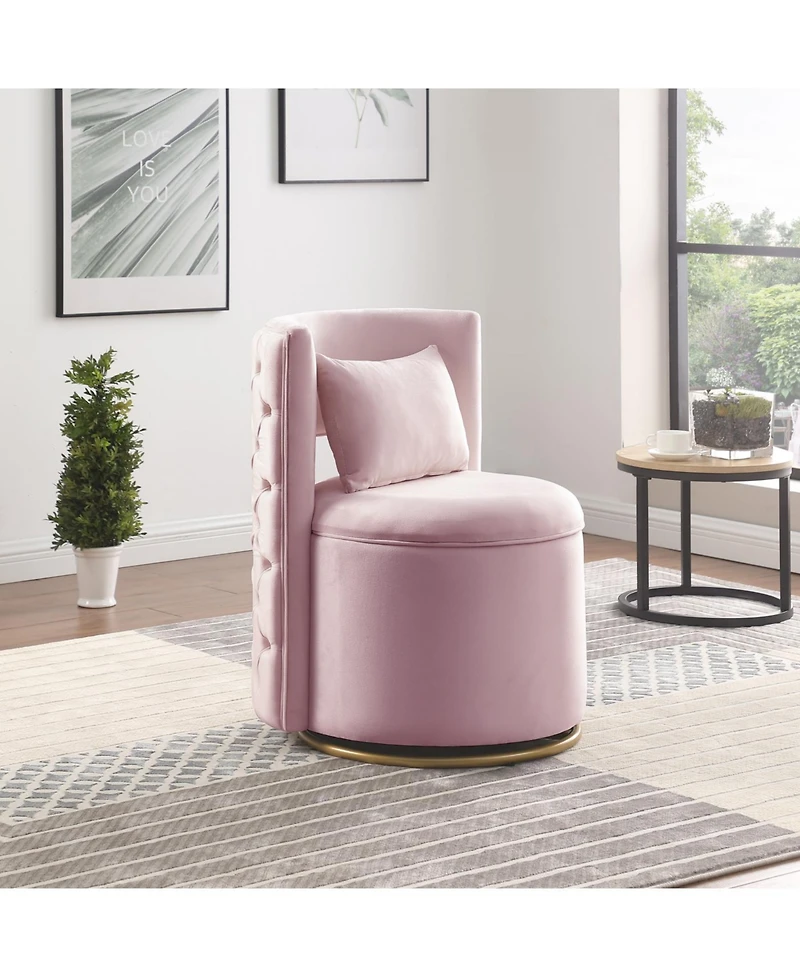 Streamdale 360 Swivel Velvet Chair w/ Storage & Gold Base