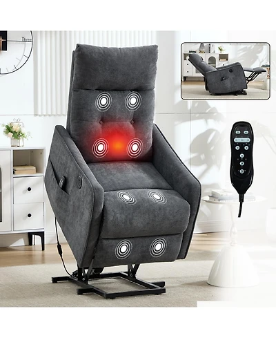 Streamdale Grey Chenille Single Motor Power Lift Recliner Chair with Massage & Heat