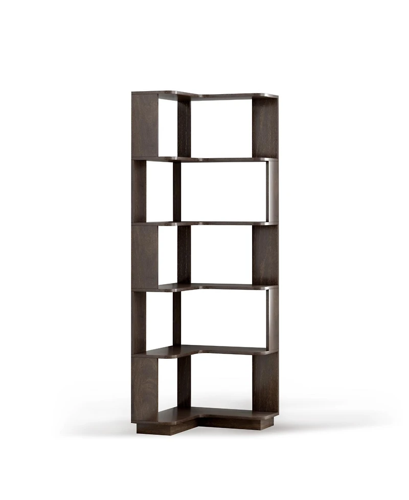 Streamdale 6 Tier L-Shaped Corner Bookshelf with Anti-Drop & Anti-Tipping Device - Dark Brown