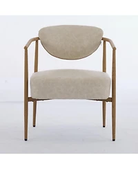 Streamdale Beige Pu dining/living/bedroom chair with foam seat/back, metal frame, wood grain visual.