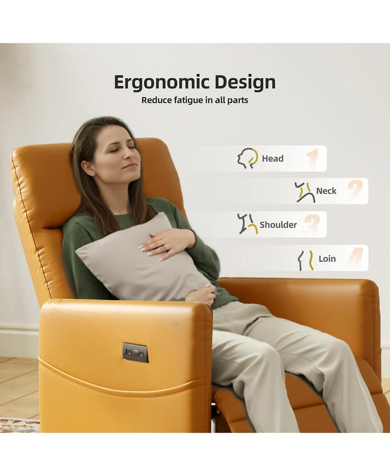 Streamdale Brown Leather Electric Recliner Chair with Footrest & Padded Seat