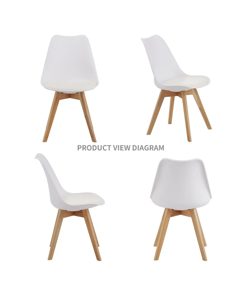 Streamdale Furniture Streamdale Set of 4 White Medieval Modern Dining Chairs with Wooden Legs