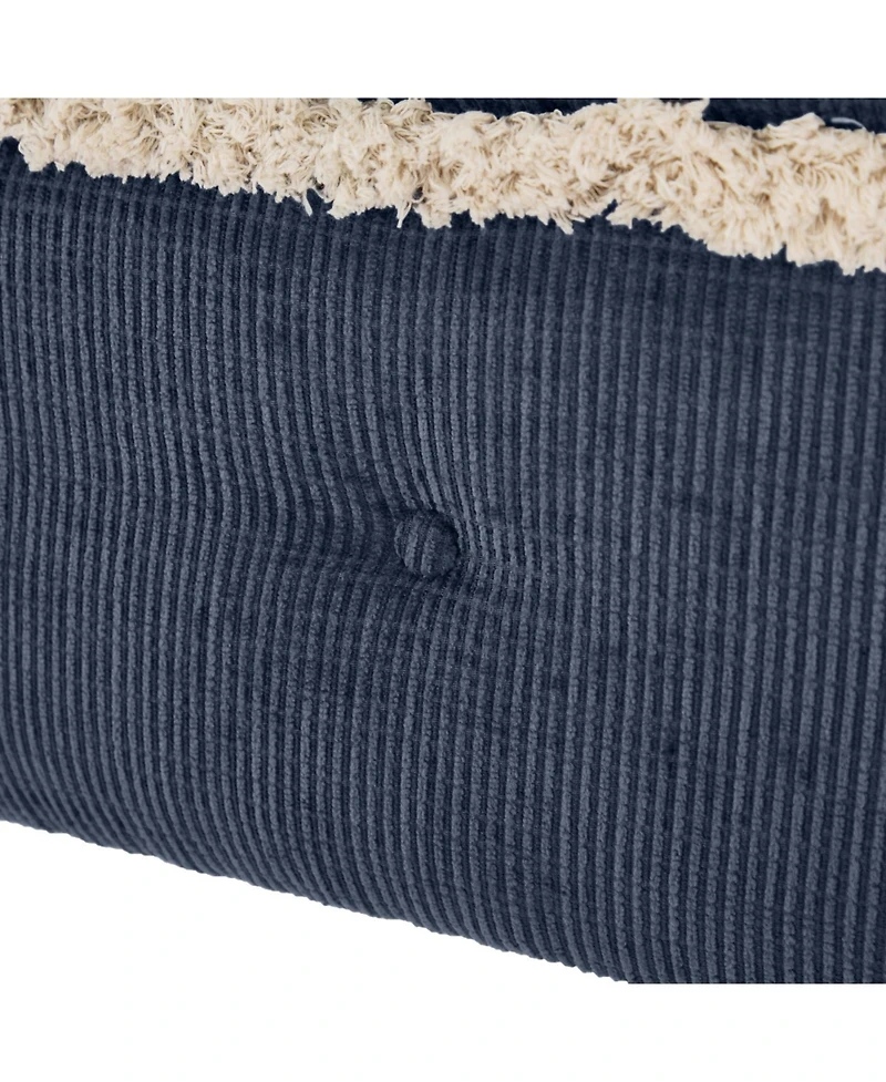 Streamdale Blue Storage Bench with Button-Tufted Fabric Upholstery and Fringe