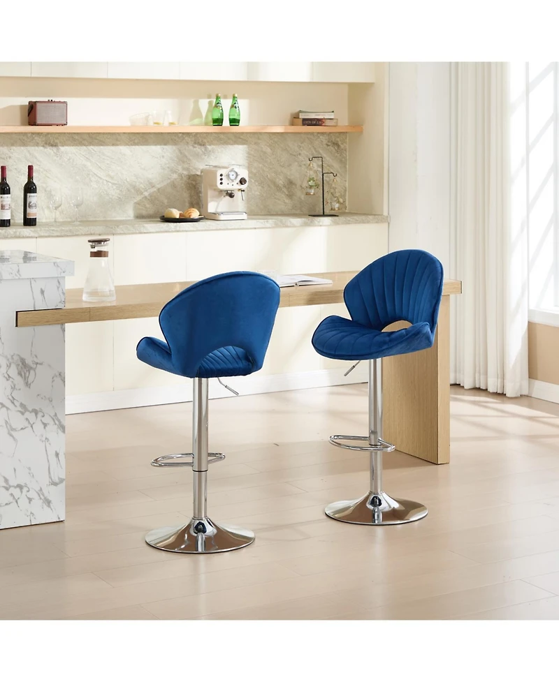 Streamdale Bar Stools Set of 2 - Adjustable Counter Height Bar Chairs with Back and Footrest - Navy