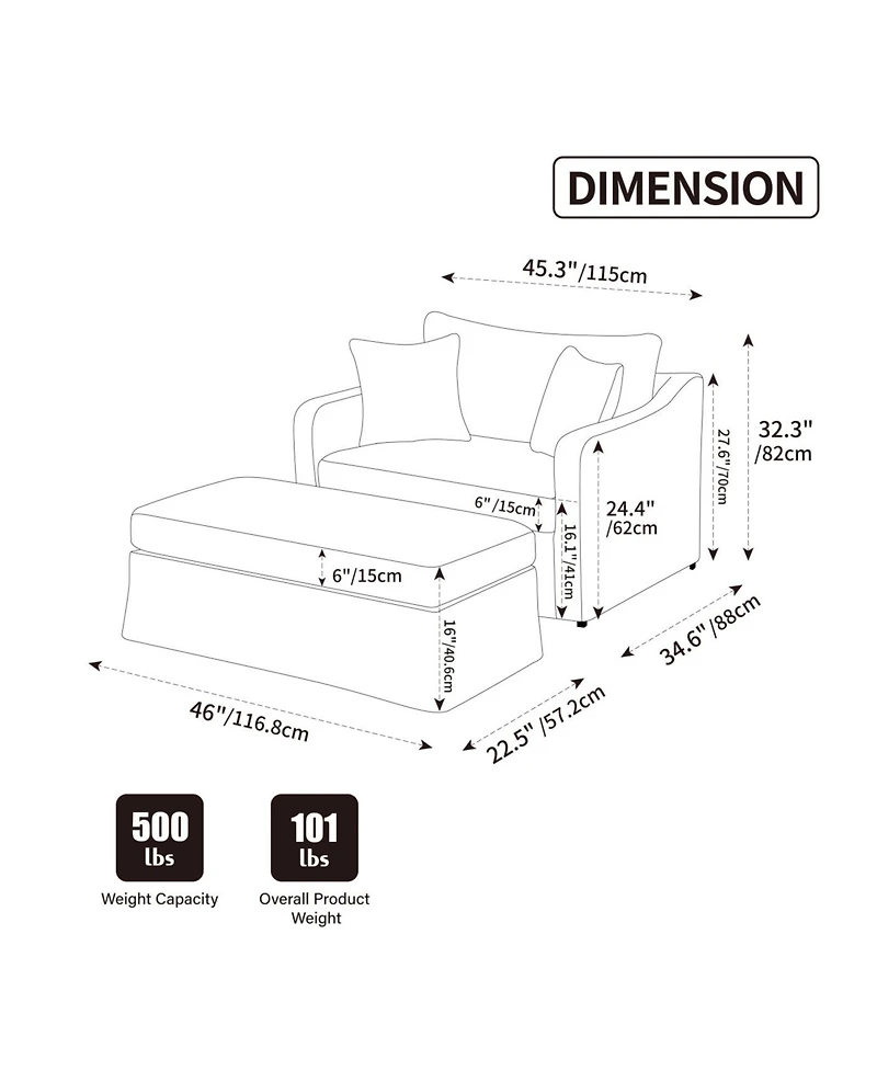 Streamdale Modern Farmhouse Performance Chair with Ottoman, Charcoal